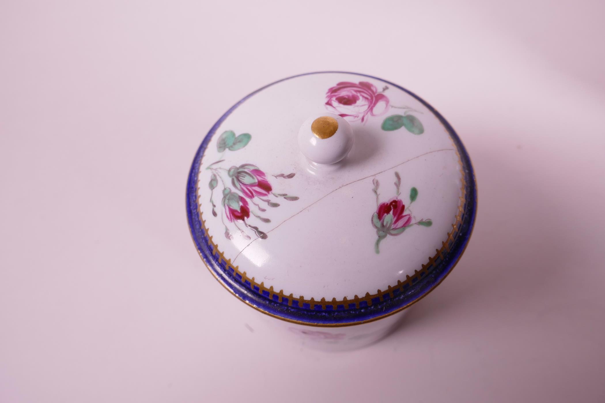 A late C18th hybrid hard paste porcelain chocolate pot and cover, with matching sugar pot and lid, - Image 9 of 9