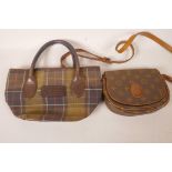 A Barbour tartan pattern bag with leather handles together with a small leather shoulder bag