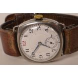 A gentleman's Art Deco silver cased wristwatch on leather strap