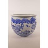A Chinese blue and white porcelain jardiniere decorated with Asiatic birds amongst flowers, 9"
