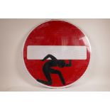 After Clet Abraham, an adapted original 'No Entry' road sign, red and white reflective material on