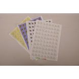 Four sheets of facsimile (replica) Chinese stamps depicting animals of the Zodiac, 9½" x 13"