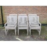 A set of six teak lathe back garden chairs by Hartman, 36½" high