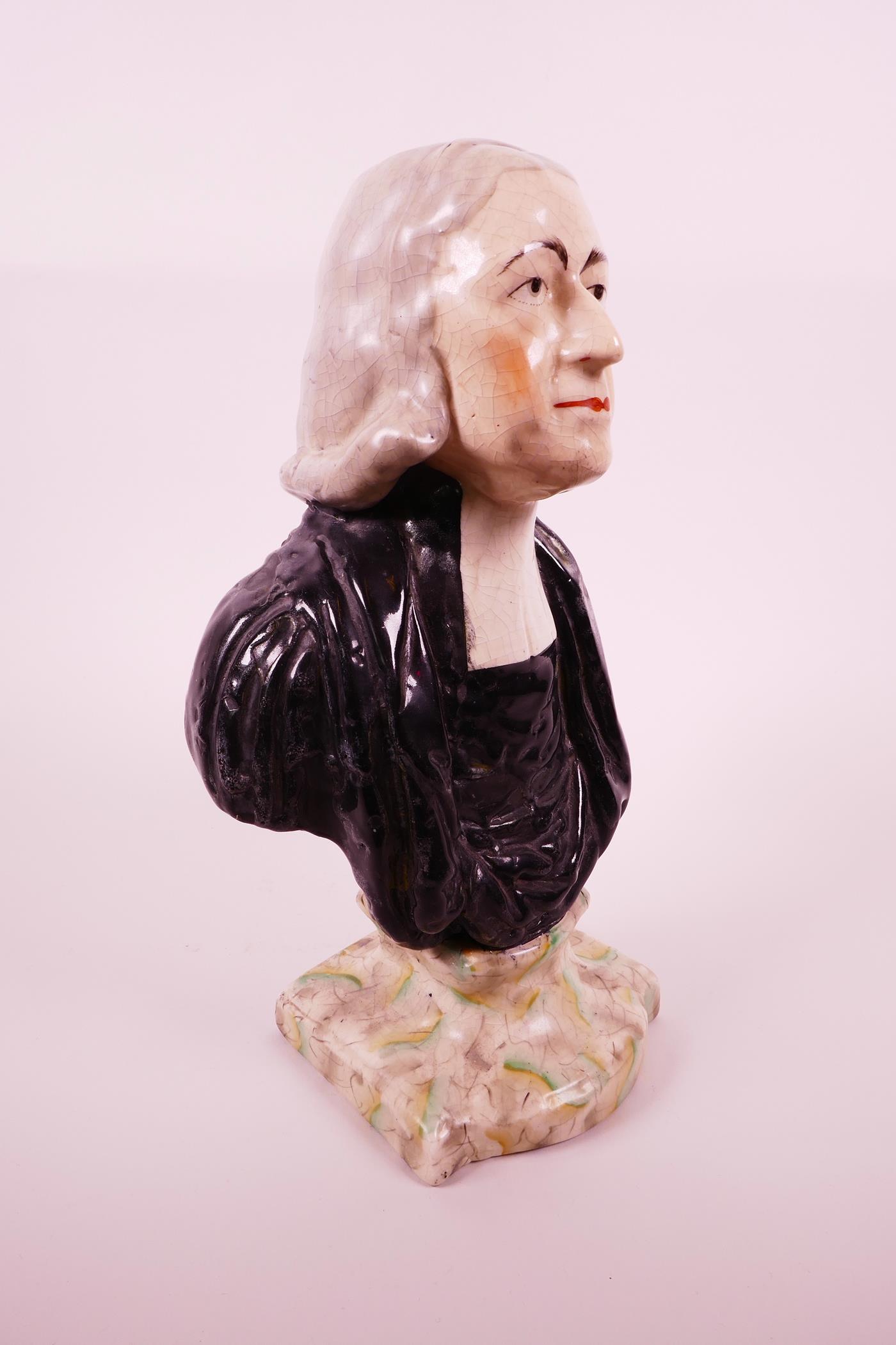 An early C19th large Staffordshire bust of Reverend John Wesley, after a model by Enoch Wood, - Image 5 of 7