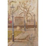 Attributed to Paul Methuen, street scene, old label verso, 'London Landscape, Paul Ayshford