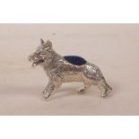 A sterling silver pin cushion in the form of a dog, 2" long