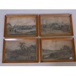 A set of four late C19th coloured lithographs, depicting horse racing and hunting, mounted in bird's