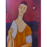 Woman with a fan, acrylic on paper, signed G.L. Wallace 1994, 16½" x 26"
