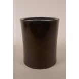 A Chinese hardwood brush pot, 5½" high x 4½" diameter