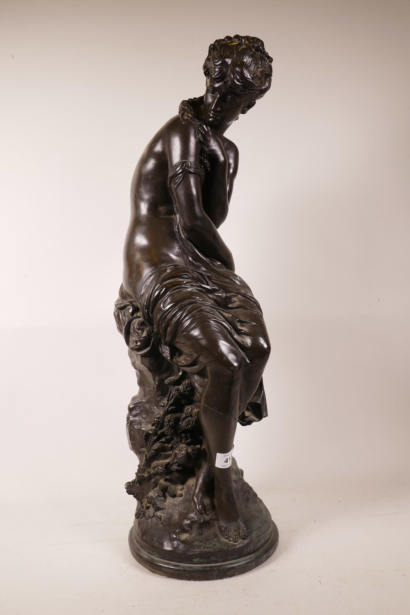 After Moreau, a cold cast bronze figure of a maiden, 25" high - Image 3 of 5