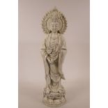A Chinese blanc de chine figure of Quan Yin, impressed marks verso, 19½" high