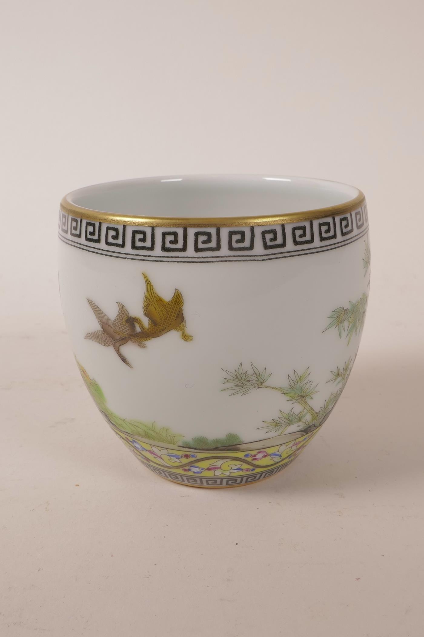 A Chinese polychrome porcelain tea bowl decorated with ducks and flowers, 4 character mark to - Image 3 of 5