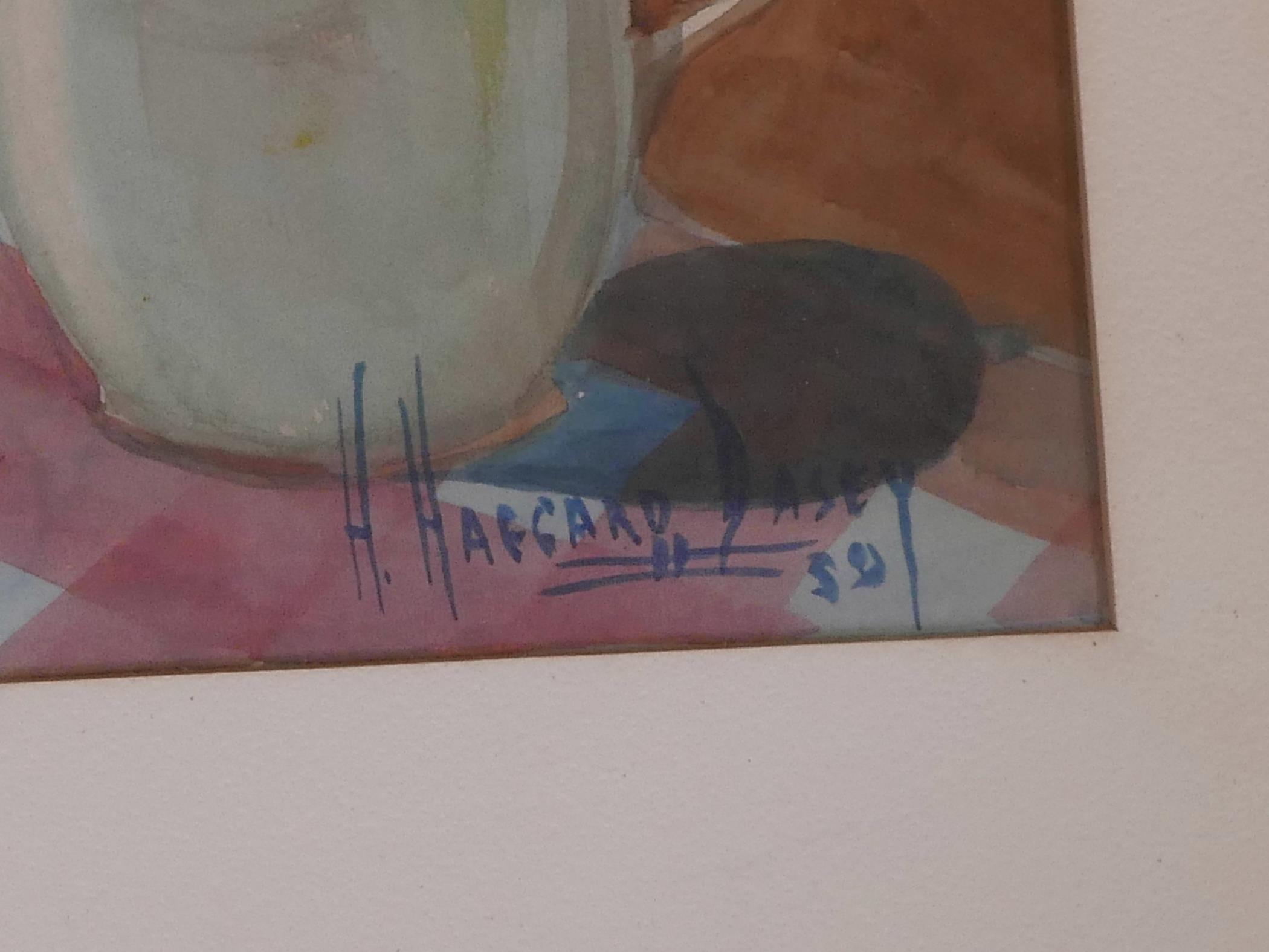 H. Haggard Dasey (American), still life oil lamp by a window, signed and dated (19)50, 17" x 22" - Image 3 of 3