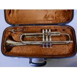 A vintage Boosey and Hakwes Lafleur trumpet in fitted case