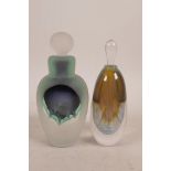 Two art glass perfume bottles with signature to base, largest 5½" high