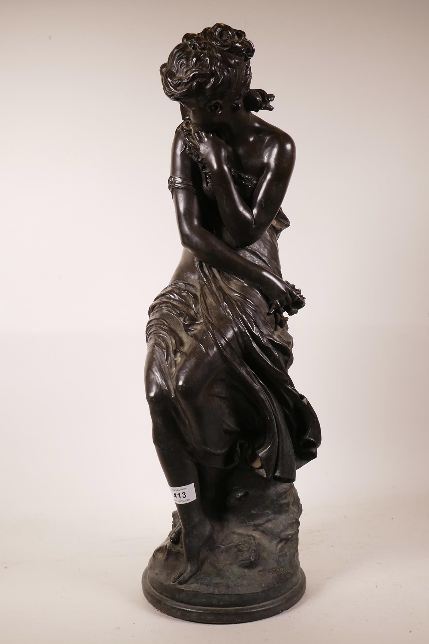 After Moreau, a cold cast bronze figure of a maiden, 25" high