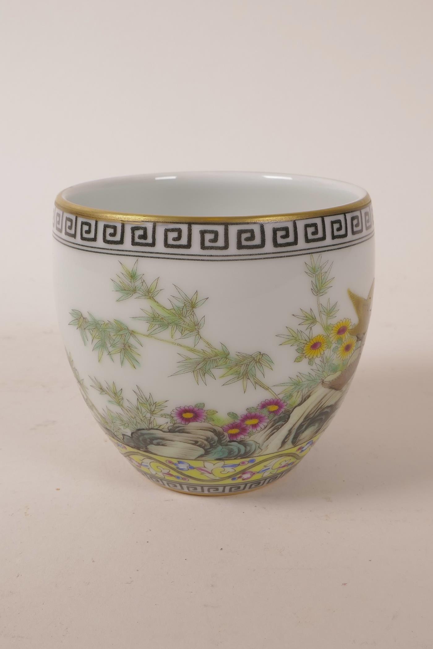 A Chinese polychrome porcelain tea bowl decorated with ducks and flowers, 4 character mark to - Image 4 of 5