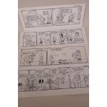 Three original cartoon strips, drawings for 'The Perishers' by Maurice Dodd, together with an