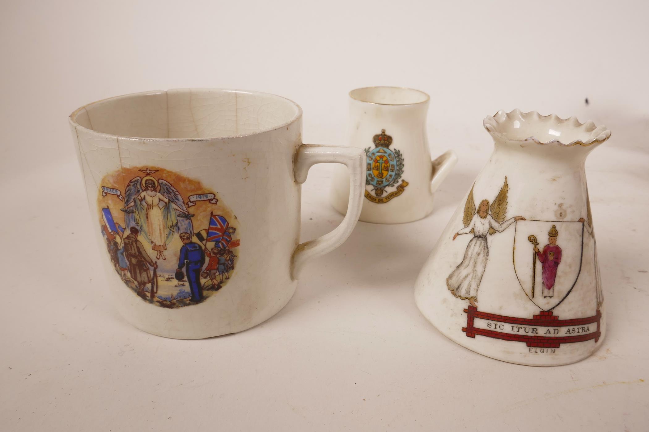 A variety of porcelain items including crested ware, a Wedgwood Jasperware pot and an unusual WW1 - Image 2 of 5