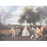 A C19th French fete champetre, oil on canvas, repairs, 43" x 32"