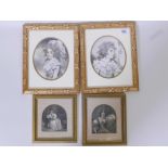 A pair of classical portrait engravings in gilt frames, 5" x 6", together with a smaller pair of
