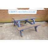 A painted teak picnic bench, 47" x 50" x 26" high