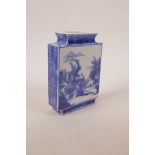 A Chinese blue and white porcelain vase decorated with figures in a riverside scene, leaf mark to