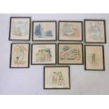 A set of nine hand coloured lithographs of fairy tales, signed in pencil, Gisela, mid C20th,