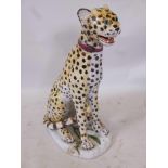 A mid C20th Italian majolica figure of a cheetah, impressed mark VE Creazioni, 30" high