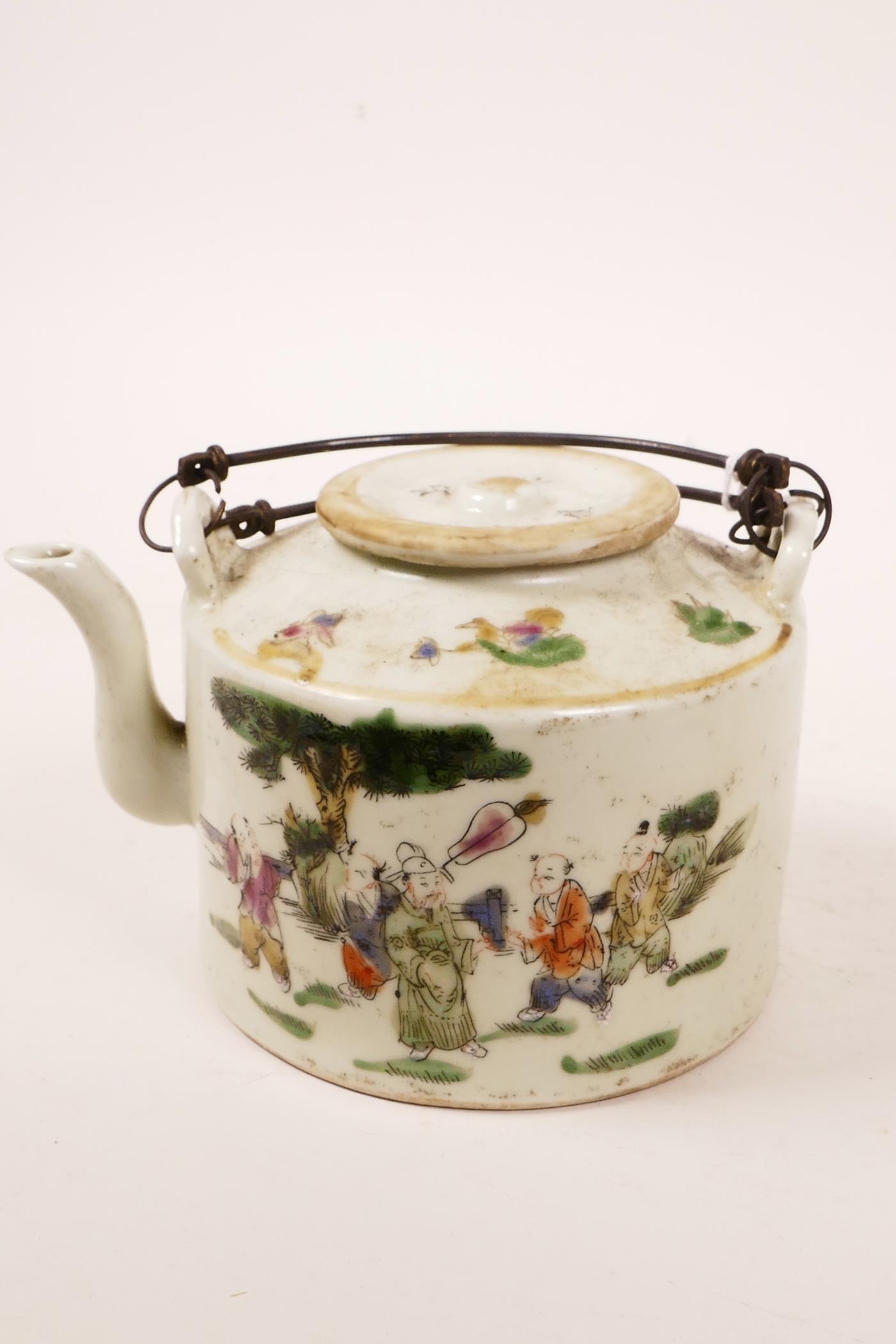 A Chinese famille verte ceramic teapot, 3½" high x 5" wide
