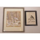 A Canadian woodcut print, Tee Fisherman, indistinctly signed and with seal mark, together with