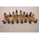 A boxwood Staunton pattern chess set, kings 3½" high