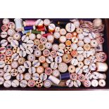 Of needlework and textile interest: a large quantity of 1960s/70s cotton reels, embroidery thread,
