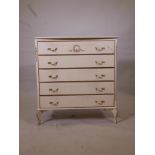 A French style painted chest of five drawers, en suite to previous lot, 31" x 19½" x 33" high