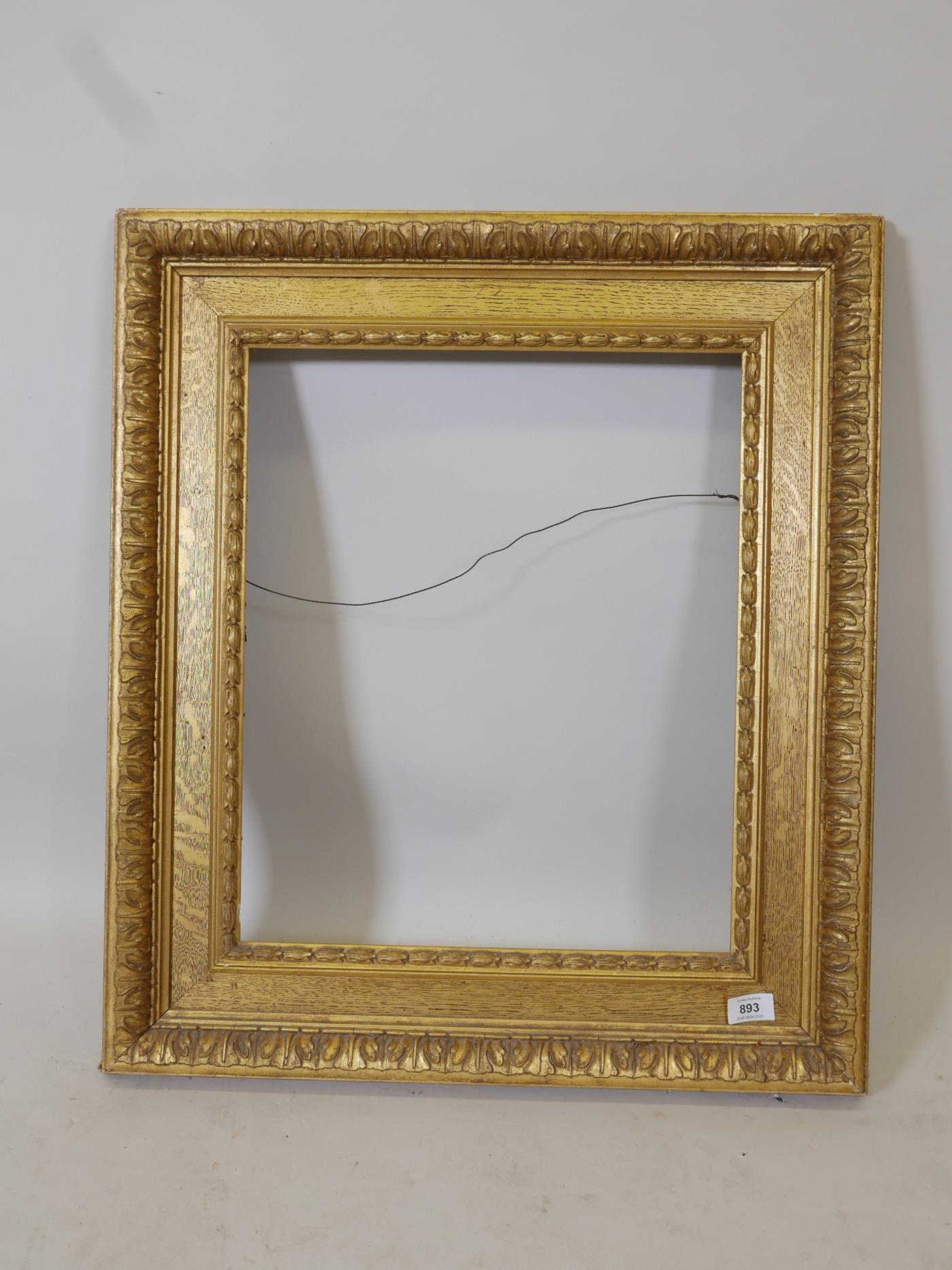 A C19th Watts type giltwood picture frame, rebate 16" x 19"