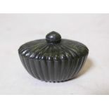 A Mughal spinach jade pot and cover with fluted carving, 5" x 3"