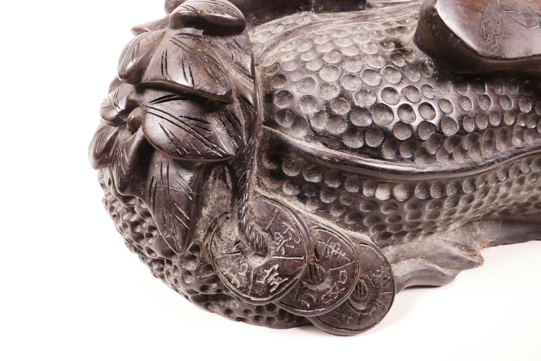A Chinese hardwood carving of a bat and gourd, 14" long x 8½" wide - Image 3 of 7