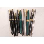 A collection of ten vintage Parker fountain pens, A/F