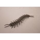 A Japanese bronzed metal Jizai style articulated centipede, 6" long