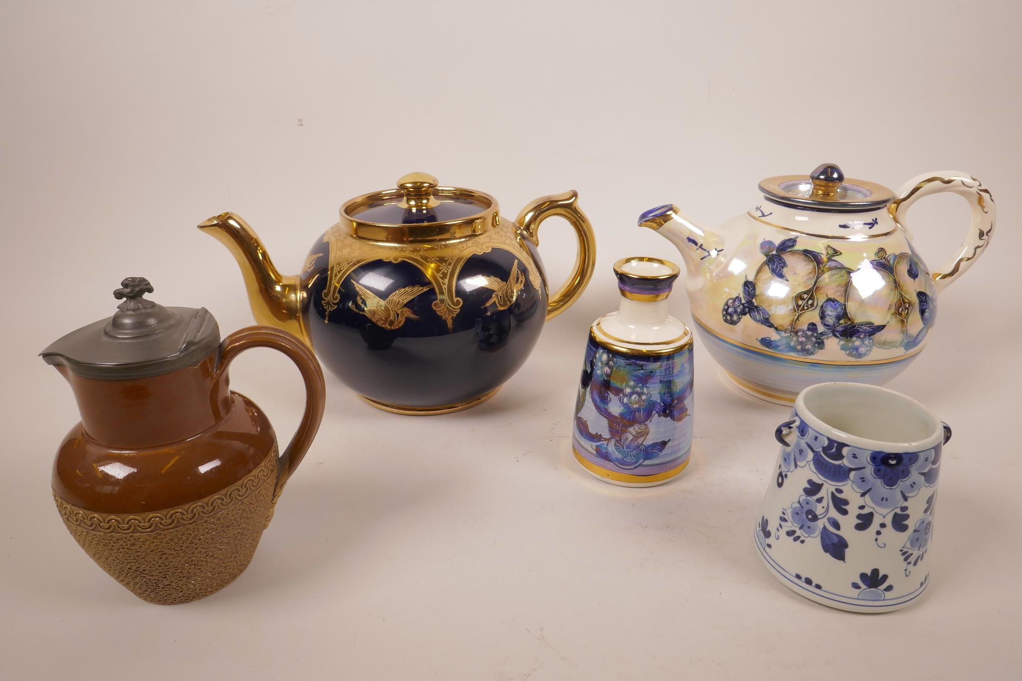 A mixed lot including a G&S Ltd Albany and Harvey Potteries Burslem teapot c.1900-1940, cobalt blue,