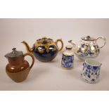 A mixed lot including a G&S Ltd Albany and Harvey Potteries Burslem teapot c.1900-1940, cobalt blue,