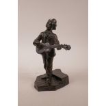 A late C19th/early C20th bronze figure of a guitar player, signed D. Alonzo, 9½" high