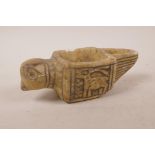 A Persian soapstone libation pourer in the form of a bird, 8" long x 3" wide