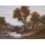 Attributed to E. Horton, landscape with woman by a stream, unsigned, 20" x 30"