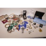 A quantity of costume jewellery including silver, lapis beads etc