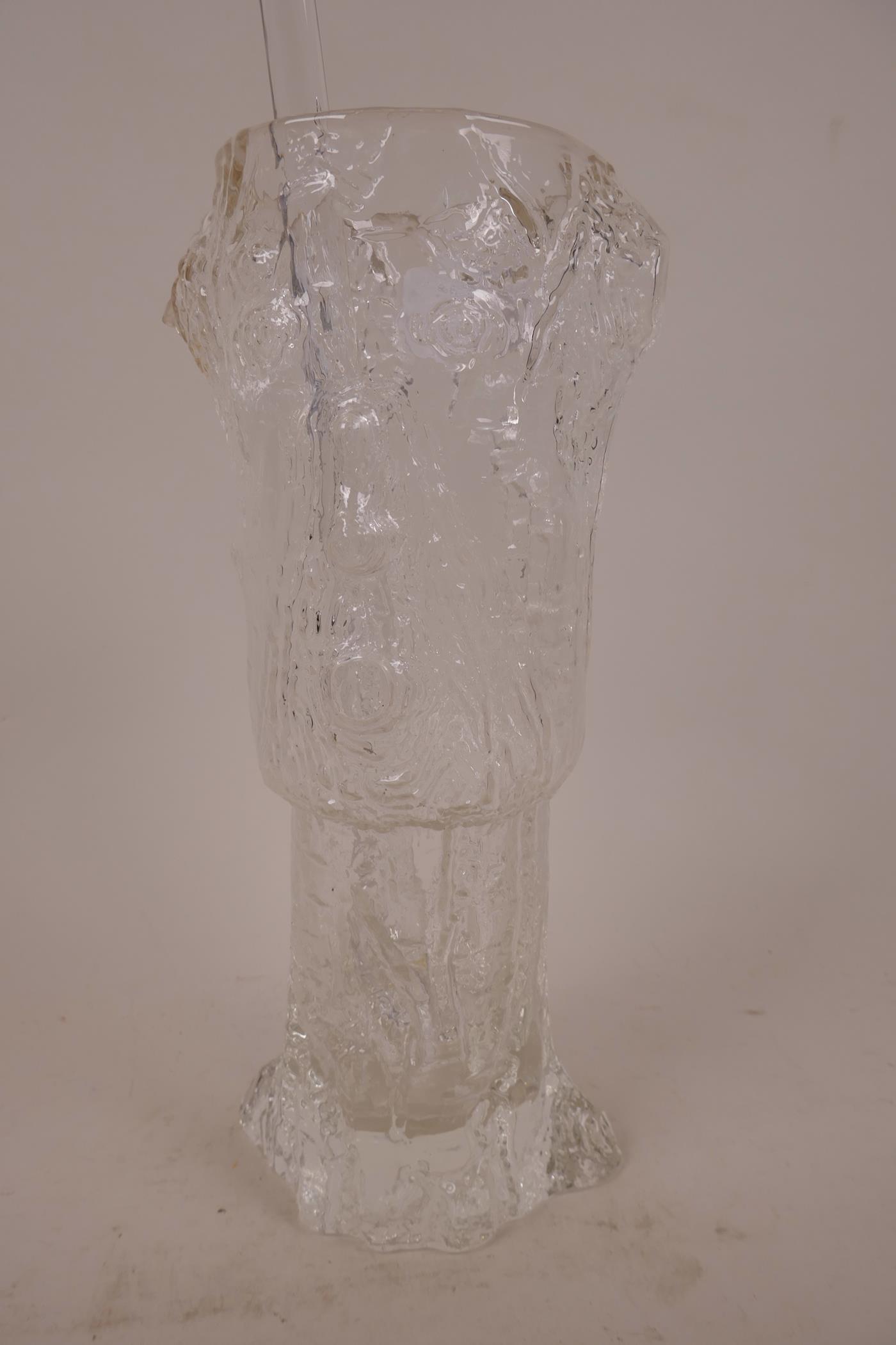A signed studio glass tree bark and face pattern Pimms jug, with horse's hoof stirer, 10" high - Image 2 of 3