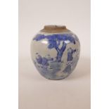 A Chinese blue and white porcelain ginger jar decorated with boys in a garden, 5½" high