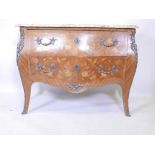 A C19th marble topped shaped front kingwood commode with ormolu mounts and inlaid decoration, 49"