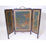 A lacquer three fold screen with chinoiserie decoration, 22½" x 36" folded