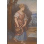 Portrait of a lady in a landscape, C18th chalk drawing in a period carved giltwood frame, 11½" x 8"